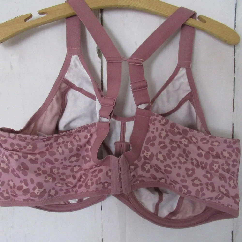 Elomi Sports Bra 42I Pink Leopard Energise Underwire Sport Convertible Plus Size